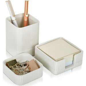 Concrete desk organizer set 3 piece pen holder note holder clip holder office de